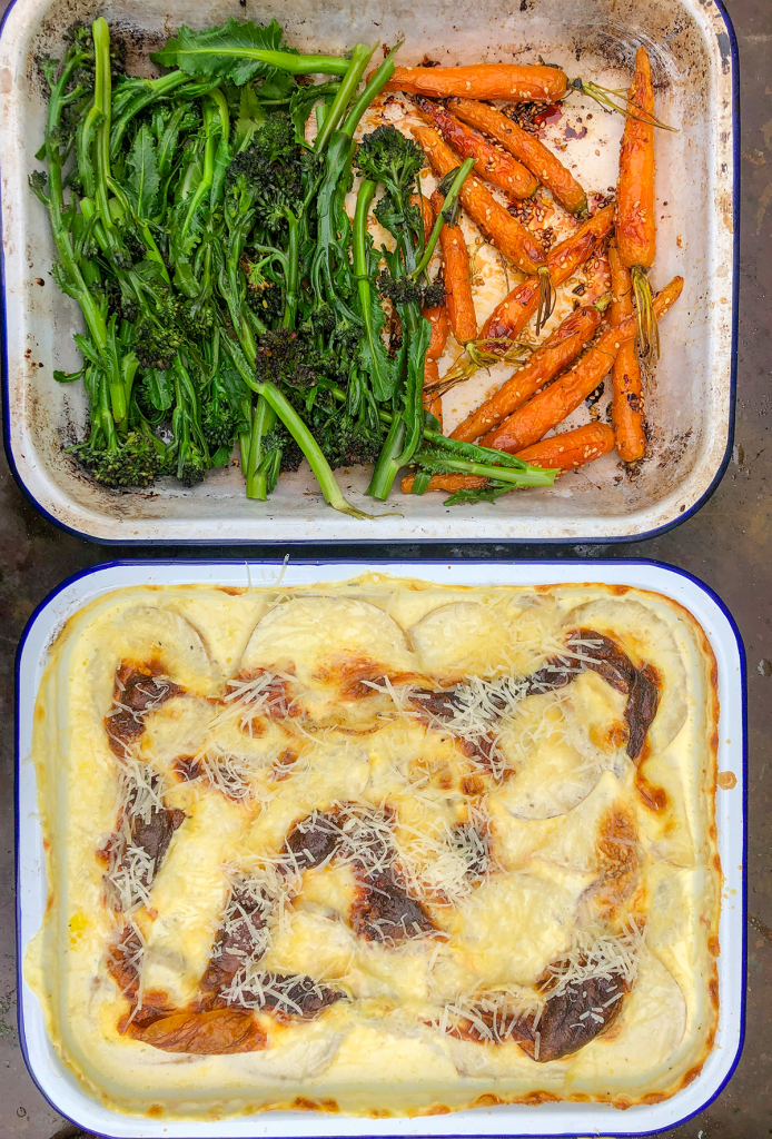 glazed carrots and steamed broccoli