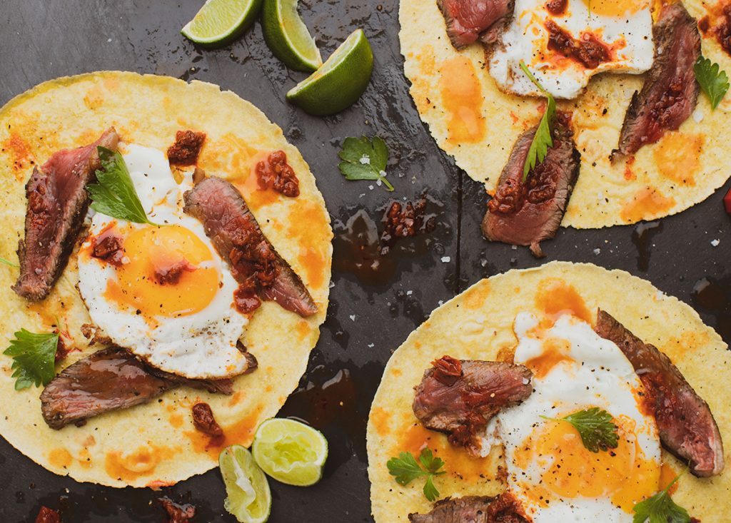Steak and egg tacos recipe
