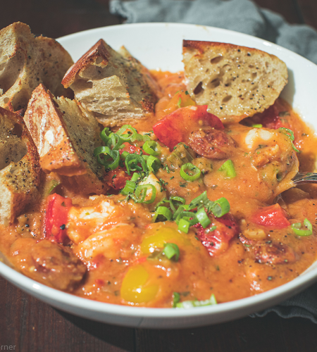 Sausage & prawn gumbo
