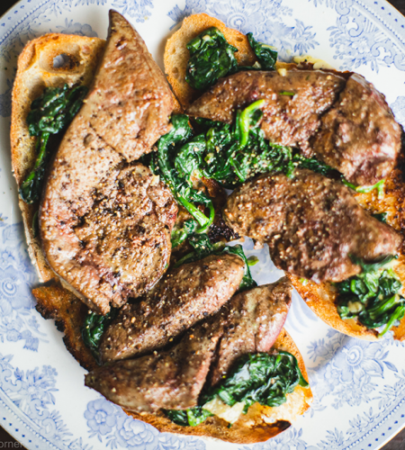Lamb’s liver with creamy spinach on sourdough