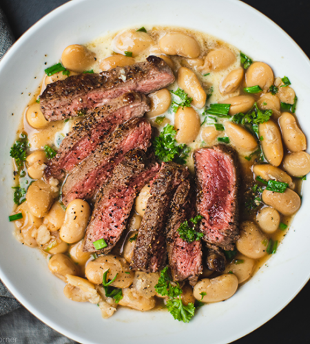 Entrecote steak with butterbeans